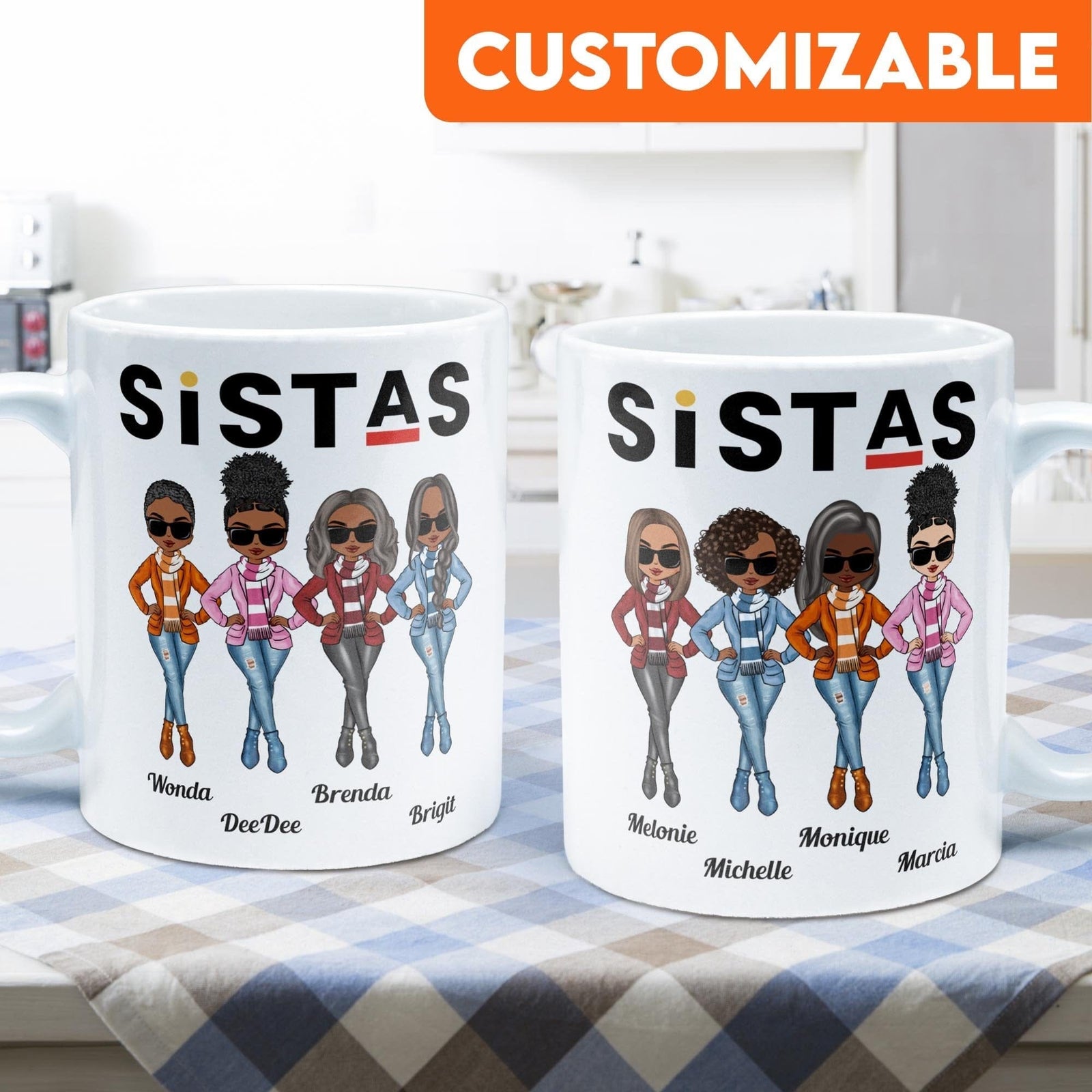 Sistas - 11oz Personalized Mug - Birthday & Christmas Gift For Sista, Sister, Soul Sister, Best Friend, BFF, Bestie, Friend