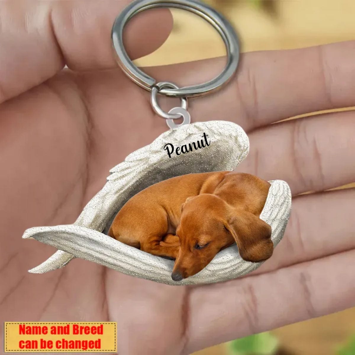Personalized Stainless Dog Angel Keychain - Double Sides Printed