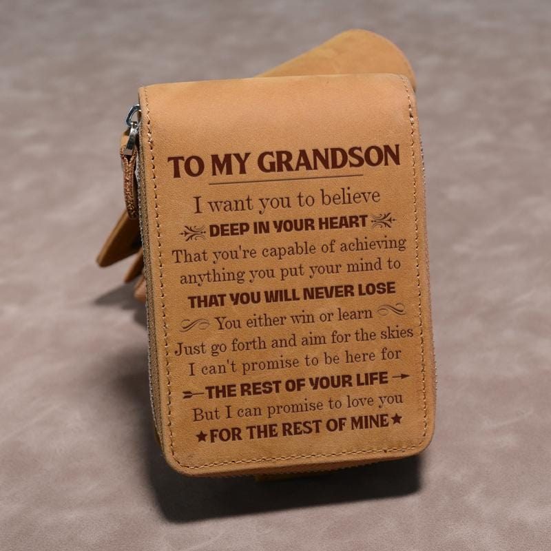 To My Grandson - Genuine Premium Leather Zipper Card Wallet