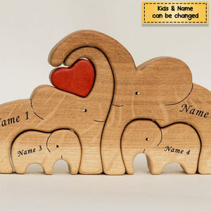 Personalized Elephant Family Wooden Art Puzzle, Gift For Family