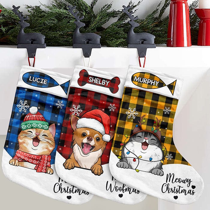 Meowy Christmas & Merry Woofmas - Christmas Dogs & Smiling Cats - Personalized Christmas Stocking