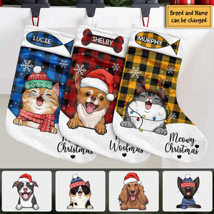 Meowy Christmas & Merry Woofmas - Christmas Dogs & Smiling Cats - Personalized Christmas Stocking