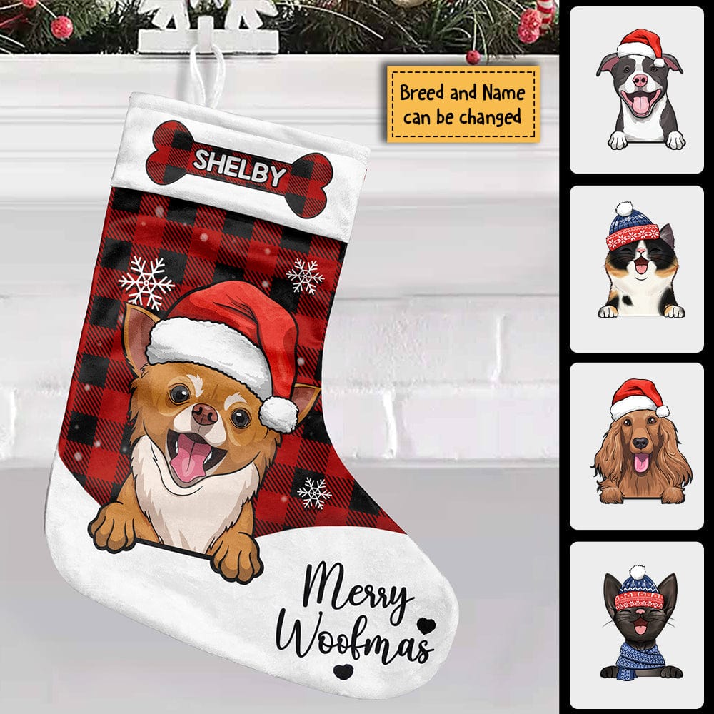 Meowy Christmas & Merry Woofmas - Christmas Dogs & Smiling Cats - Personalized Christmas Stocking