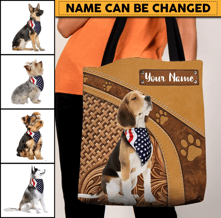 Cool Dog With USA Flag Personalized All Over Tote Bag - Gift For Dog Lovers