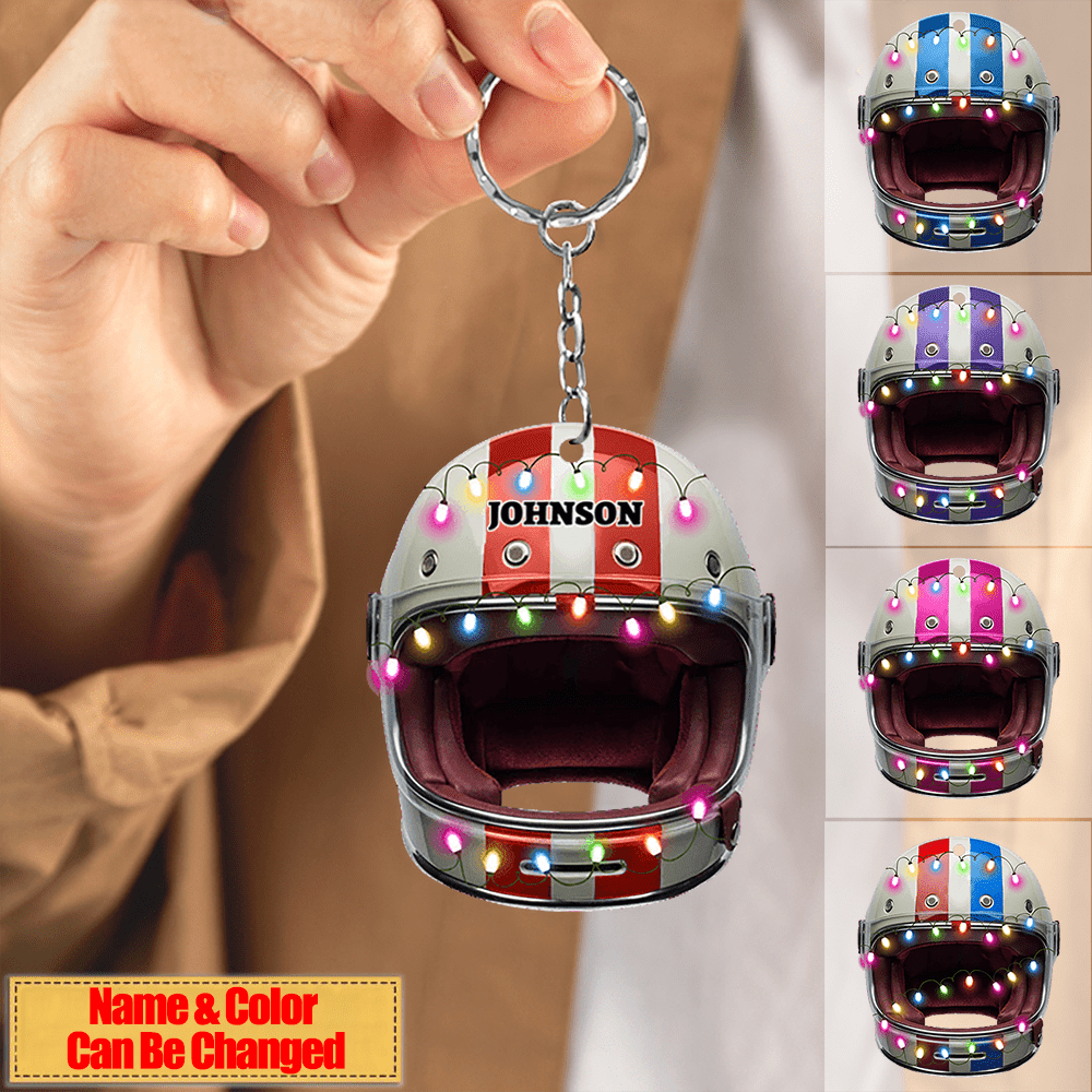 Personalized Racing Helmet With Christmas Light Keychain for Racing Lovers