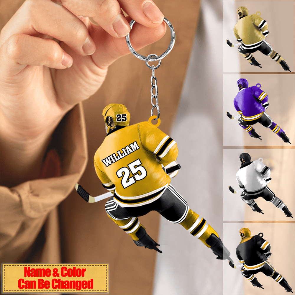 Back Ice Hockey Player - Personalized Christmas Keychain - Gift For Ice Hockey Lovers