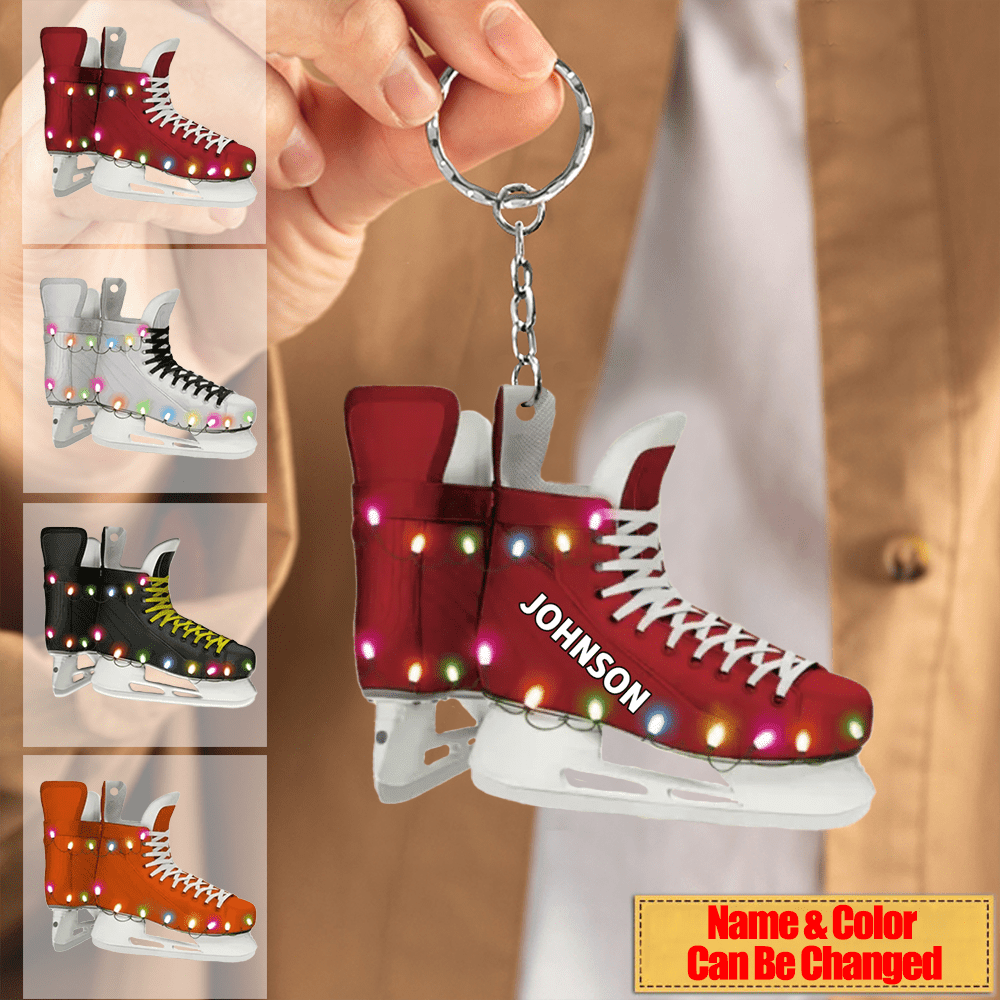 Ice Hockey Skates - Personalized Hockey Acrylic Christmas Keychain- Gift For Hockey Players