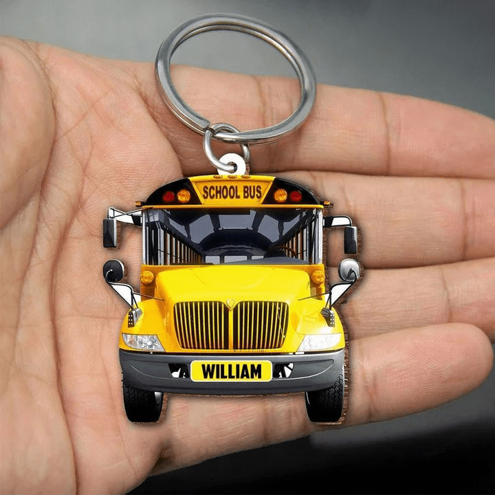 Personalized School Bus Christmas Keychain