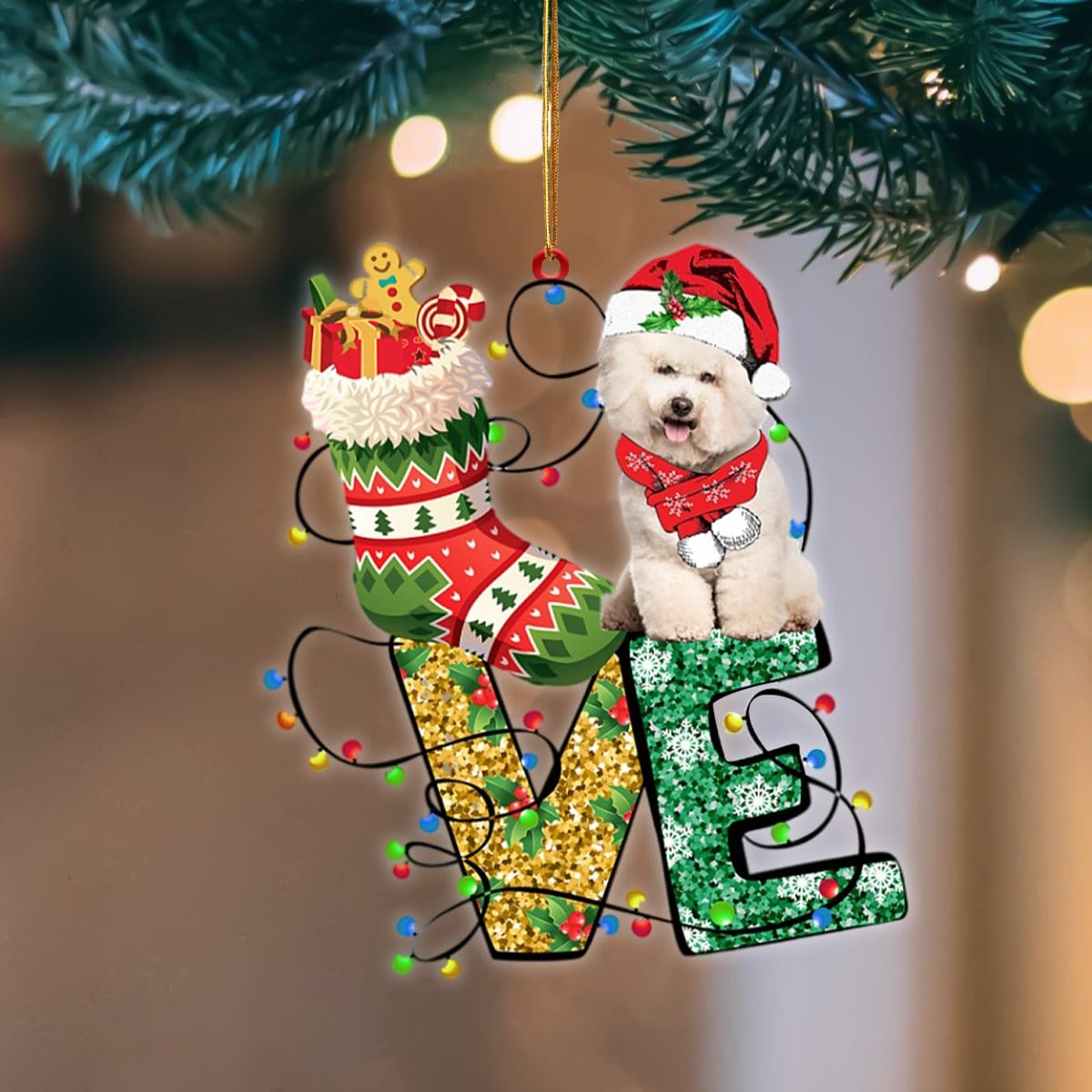 Bichon Frise LOVE Stocking Merry Christmas Hanging Ornament