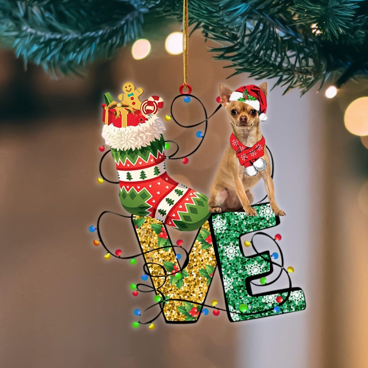 Chihuahua LOVE Stocking Merry Christmas Hanging Ornament