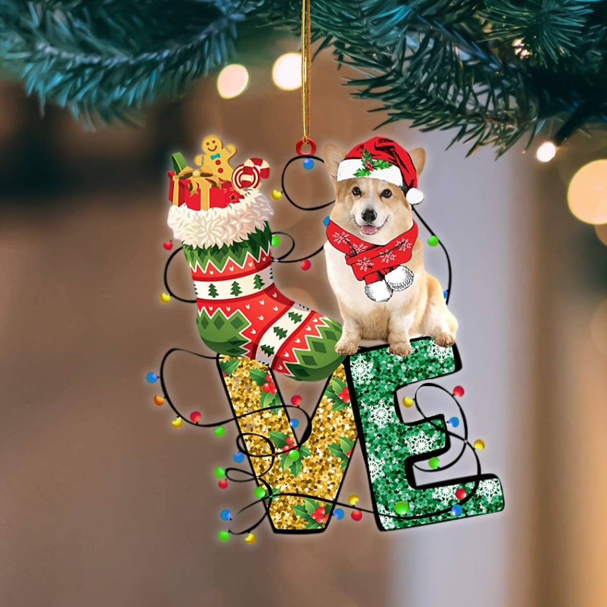 Corgi LOVE Stocking Merry Christmas Hanging Ornament