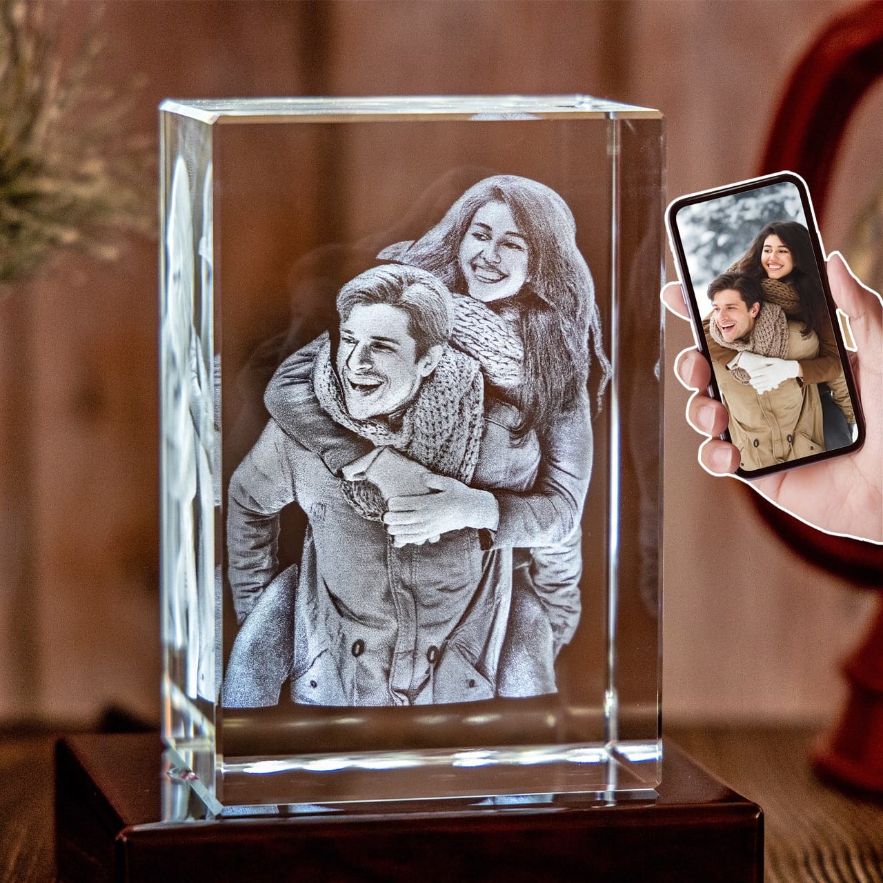 Personalized Custom Photo engraved Crystal - Crystal Rectangle For Valentine's Day, Memorial Day. A Great Gift to Treasure.