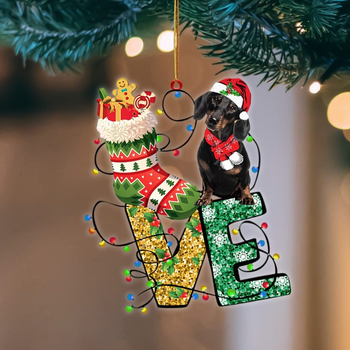 Dachshund LOVE Stocking Merry Christmas Hanging Ornament