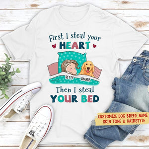 DOGS STEAL YOUR BED - PERSONALIZED CUSTOM UNISEX T-SHIRT