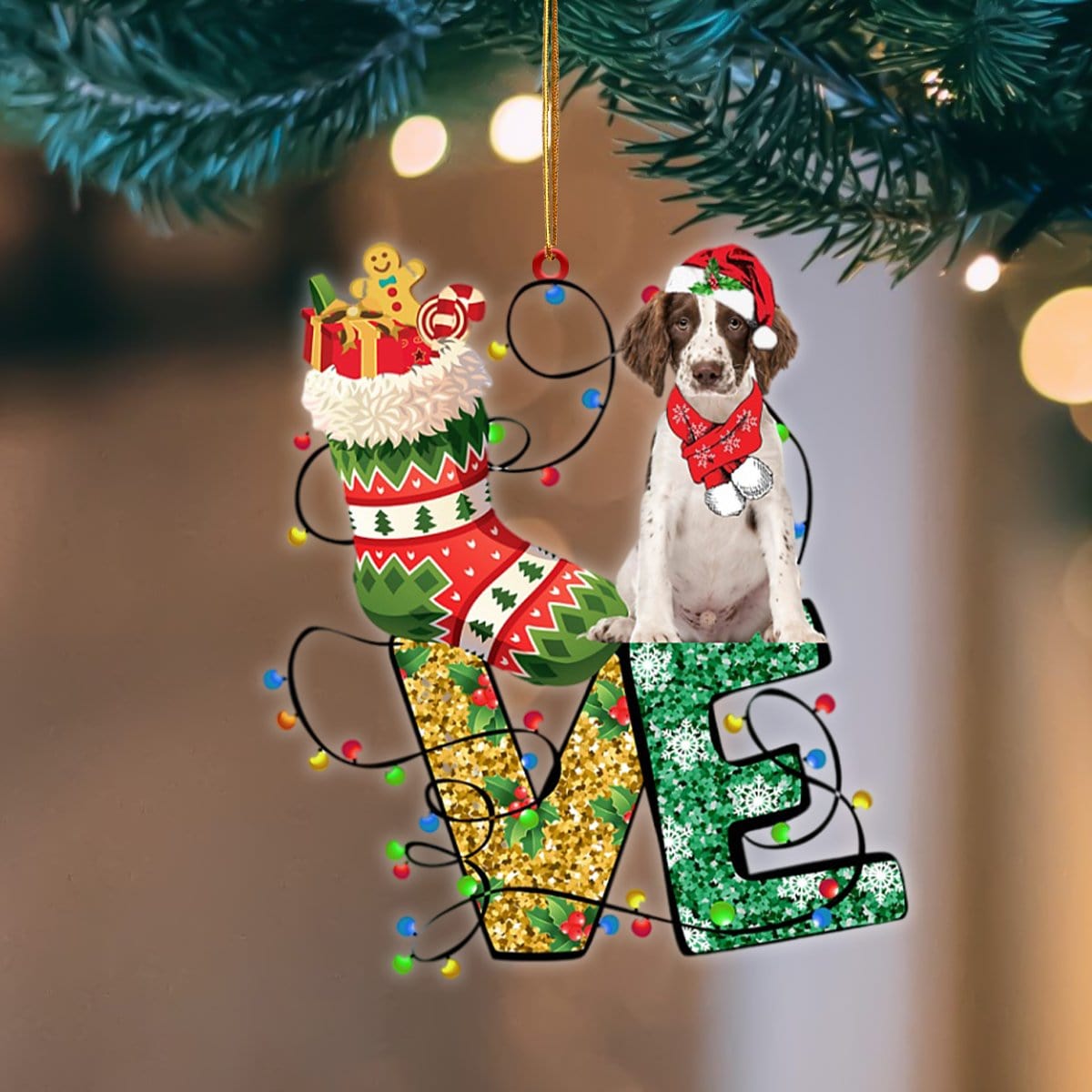 English Springer Spaniel LOVE Stocking Merry Christmas Hanging Ornament