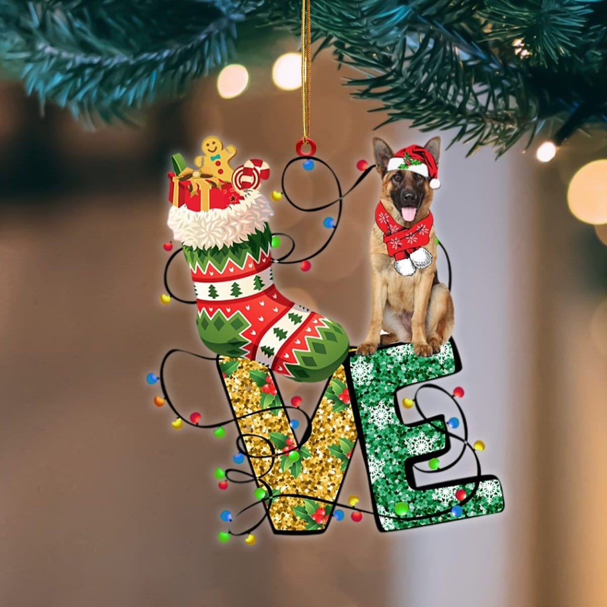 German Shepherd LOVE Stocking Merry Christmas Hanging Ornament