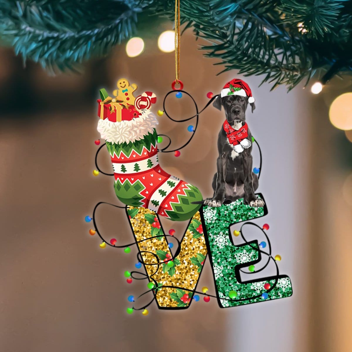 Great Dane LOVE Stocking Merry Christmas Hanging Ornament