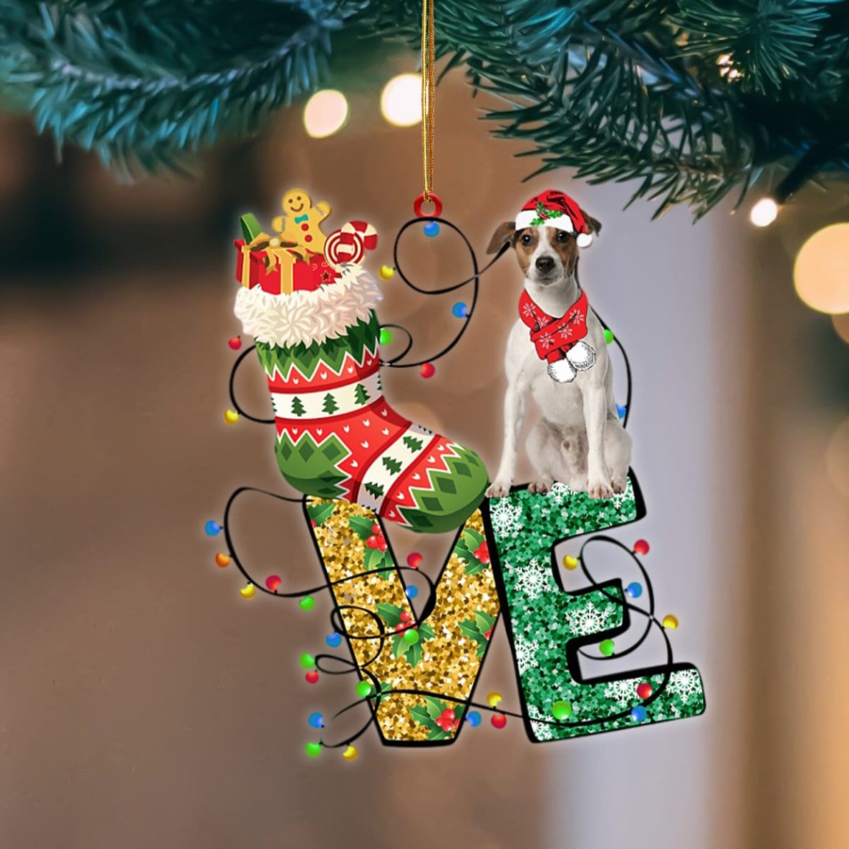 Jack Russell Terrier LOVE Stocking Merry Christmas Hanging Ornament