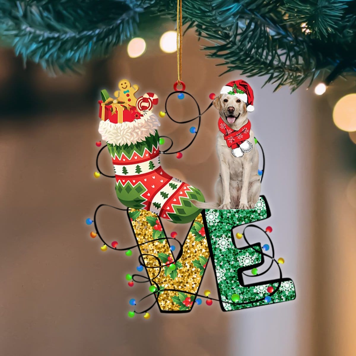 Labrador Retriever LOVE Stocking Merry Christmas Hanging Ornament