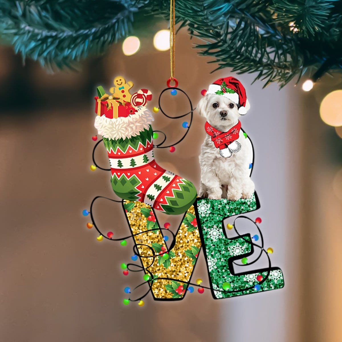 Maltese LOVE Stocking Merry Christmas Hanging Ornament
