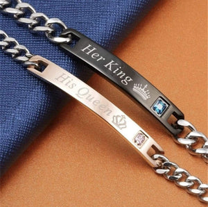 Couple Matching Bracelets Set, His Queen Her King