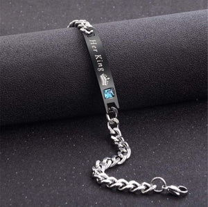 Couple Matching Bracelets Set, His Queen Her King