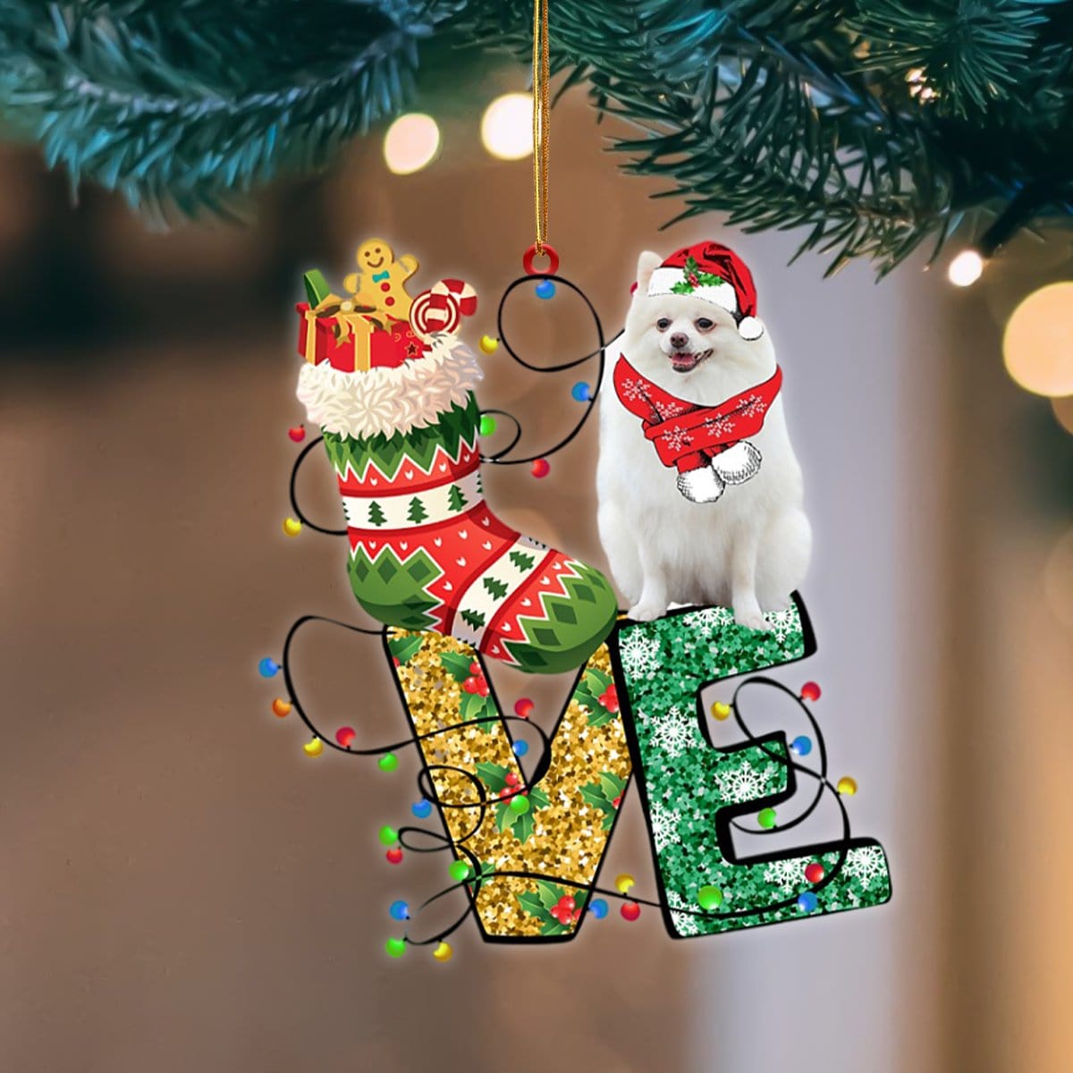 Pomeranian LOVE Stocking Merry Christmas Hanging Ornament