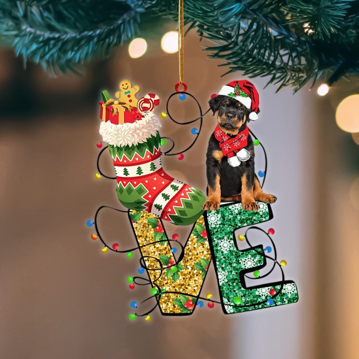 Rottweiler LOVE Stocking Merry Christmas Hanging Ornament