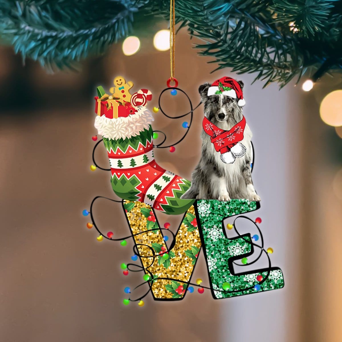 Shetland Sheepdog LOVE Stocking Merry Christmas Hanging Ornament