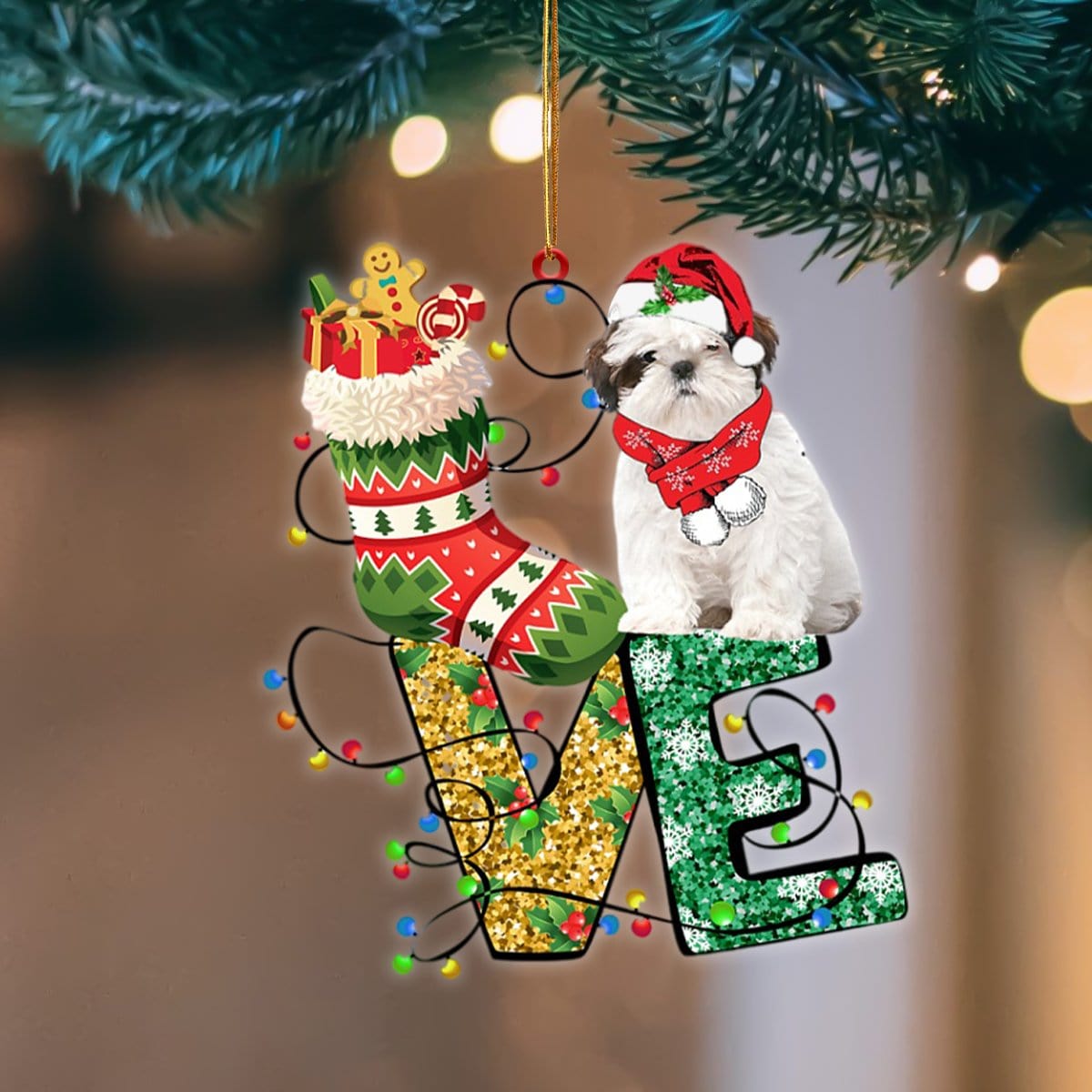 Shih Tzu LOVE Stocking Merry Christmas Hanging Ornament