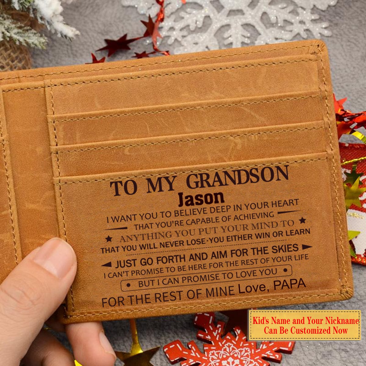 Personalized To My GrandSon - Premium Top-grain Cow Leather Card Wallet