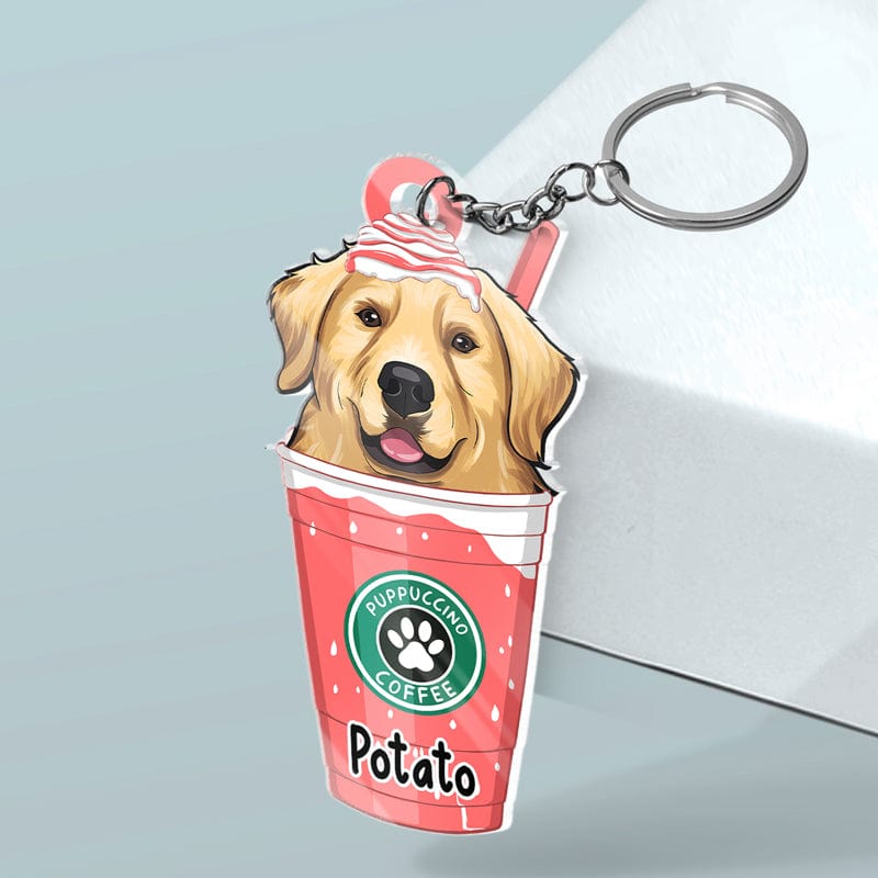 Catpuccino / Puppuccino Coffee - Dog & Cat Personalized Custom Flower Shaped Acrylic Keychain - Gift For Pet Owners, Pet Lovers