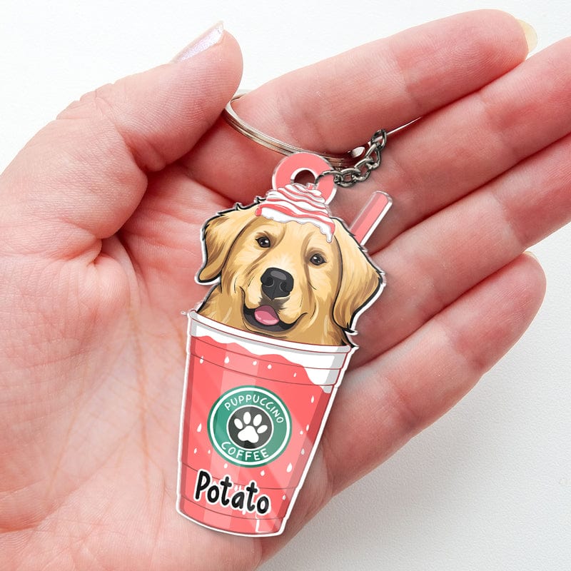 Catpuccino / Puppuccino Coffee - Dog & Cat Personalized Custom Flower Shaped Acrylic Keychain - Gift For Pet Owners, Pet Lovers