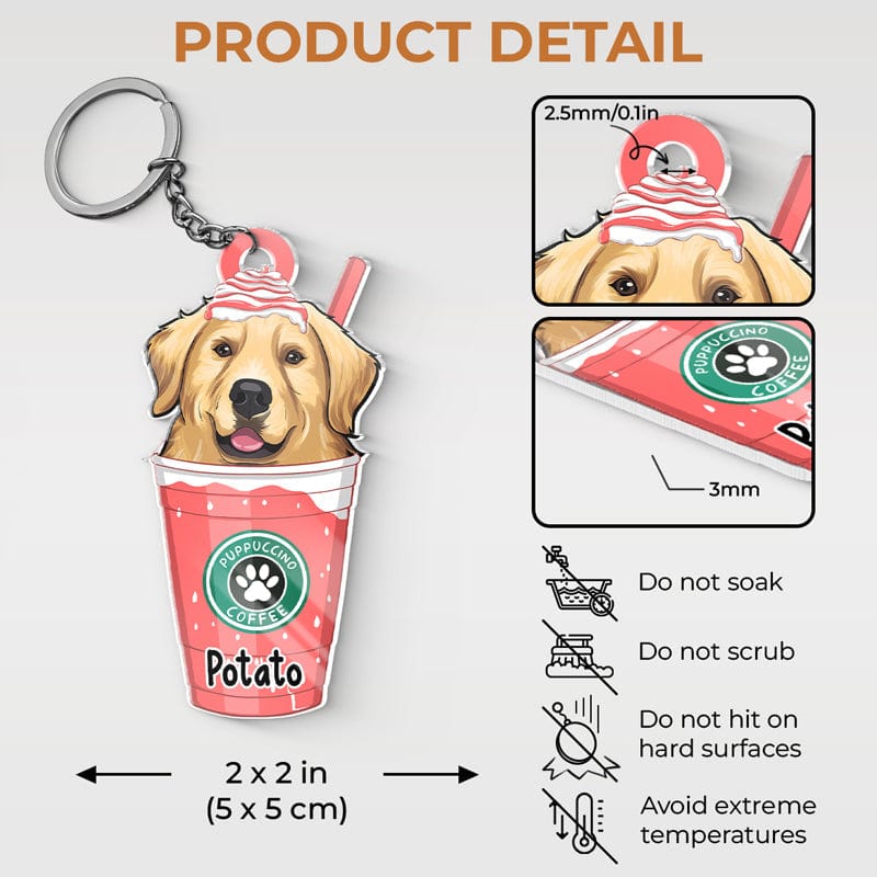 Catpuccino / Puppuccino Coffee - Dog & Cat Personalized Custom Flower Shaped Acrylic Keychain - Gift For Pet Owners, Pet Lovers