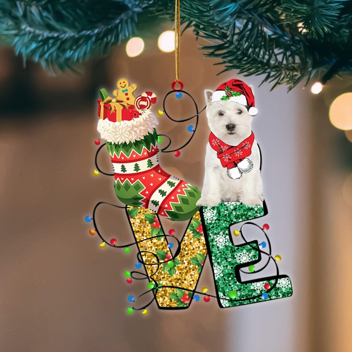 West Highland White Terrier LOVE Stocking Merry Christmas Hanging Ornament