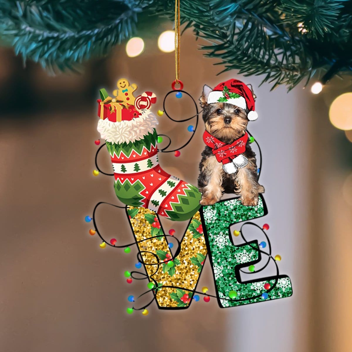 Yorkshire Terrier LOVE Stocking Merry Christmas Hanging Ornament