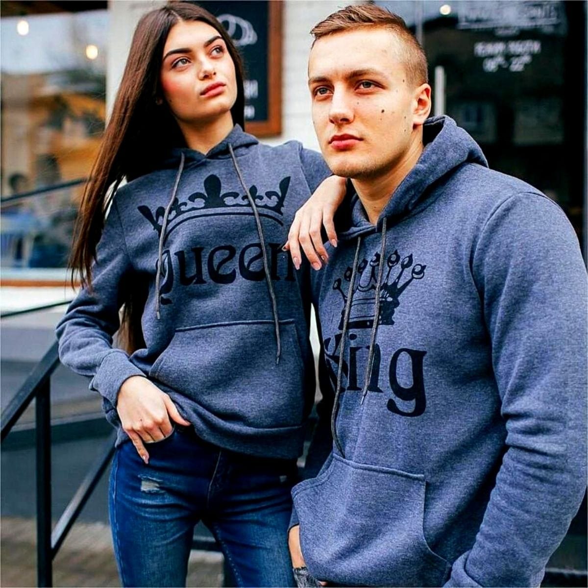 Gray King & Queen Hoodies