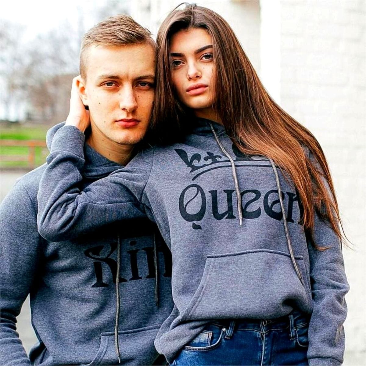 Gray King & Queen Hoodies