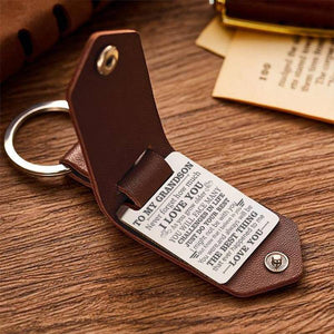To My Grandson-Just Do Your Best-Leather Keychain