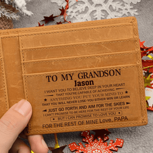 Personalized To My GrandSon - Premium Top-grain Cow Leather Card Wallet