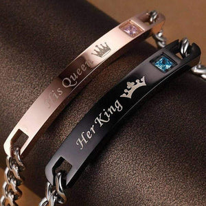 Couple Matching Bracelets Set, His Queen Her King